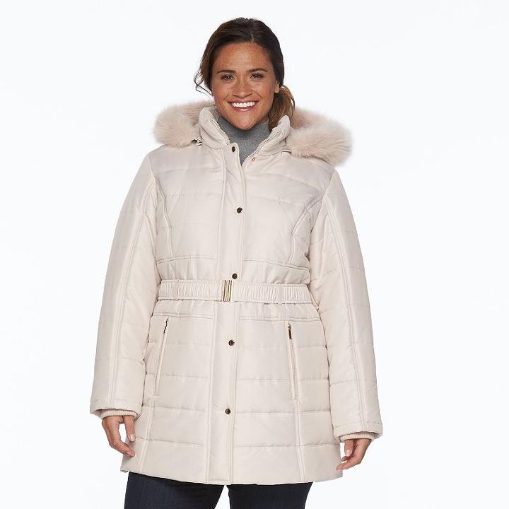 Plus Size D.e.t.a.i.l.s Hooded Quilted Jacket, Women's, Size: 2xl, Med Beige