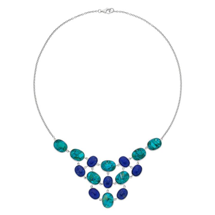 Sterling Silver Lapis Lazuli & Simulated Turquoise Statement Necklace, Women's, Green