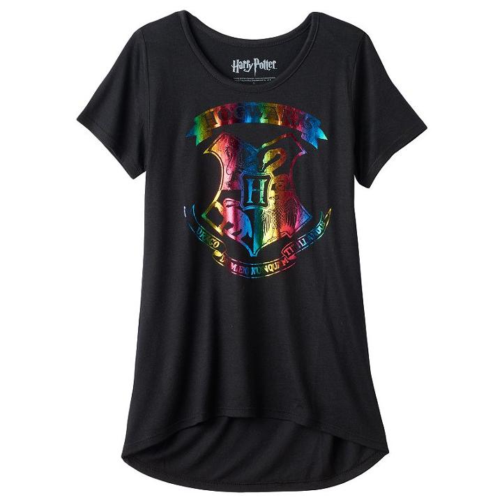 Girls 7-16 Harry Potter Rainbow Iridescent Hogwarts Shield Tee, Girl's, Size: Medium, Black
