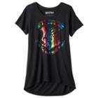 Girls 7-16 Harry Potter Rainbow Iridescent Hogwarts Shield Tee, Girl's, Size: Medium, Black