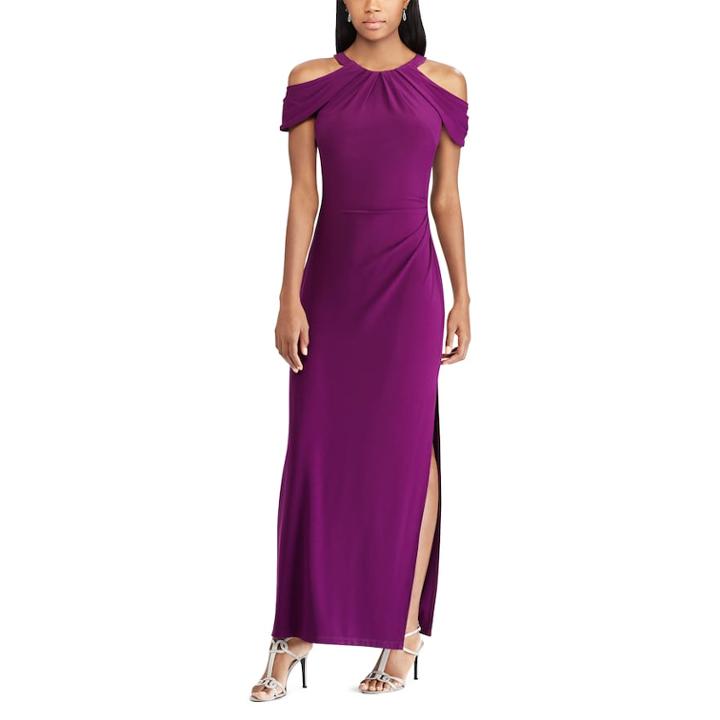 Women's Chaps Pleated Cold-shoulder Evening Gown, Size: 16, Blue