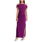 Women's Chaps Pleated Cold-shoulder Evening Gown, Size: 16, Blue