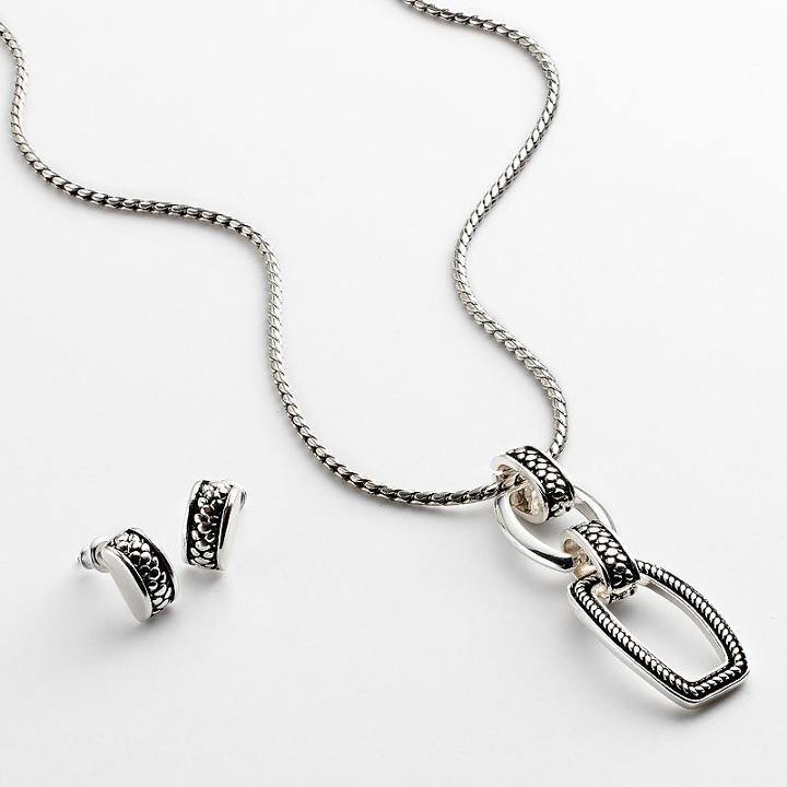 Napier Silver Tone Pendant And Stud Earring Set, Women's, Grey