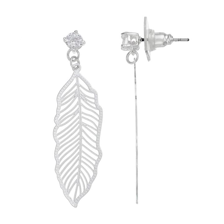 Lc Lauren Conrad Cubic Zirconia Feather Nickel Free Drop Earrings, Women's, Silver