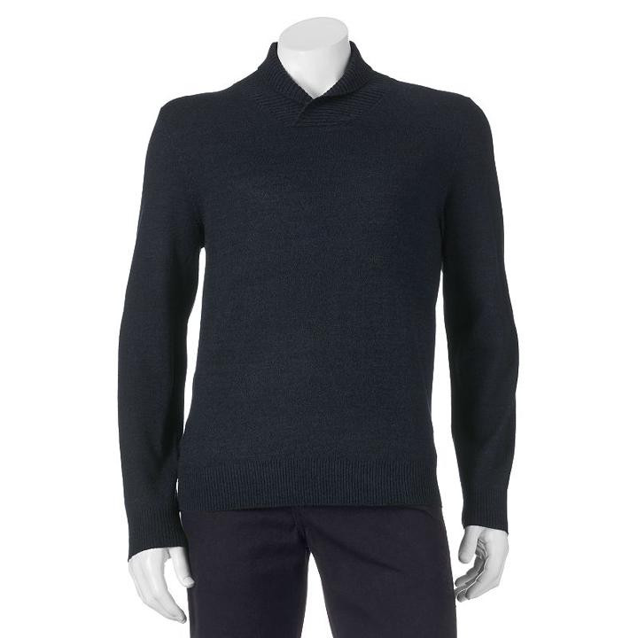 Men's Apt. 9&reg; Modern-fit Marled Merino Shawl-collar Sweater, Size: Xl, Blue (navy)