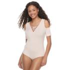 Juniors' Candie's&reg; Lace Up Cold Shoulder Bodysuit, Girl's, Size: Xl, Brt Pink