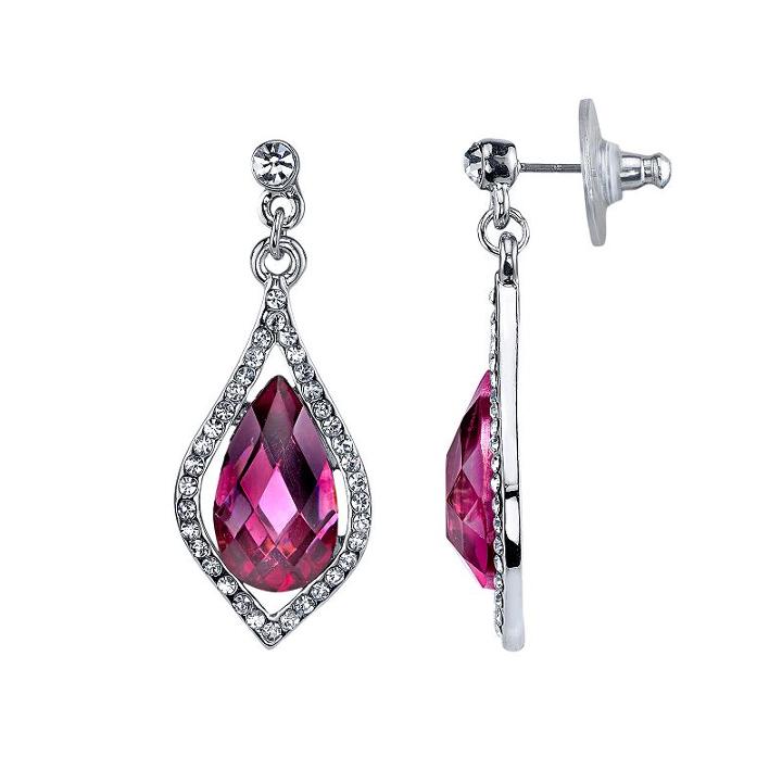1928 Faceted Stone Caged Teardrop Nickel Free Earrings, Women's, Purple