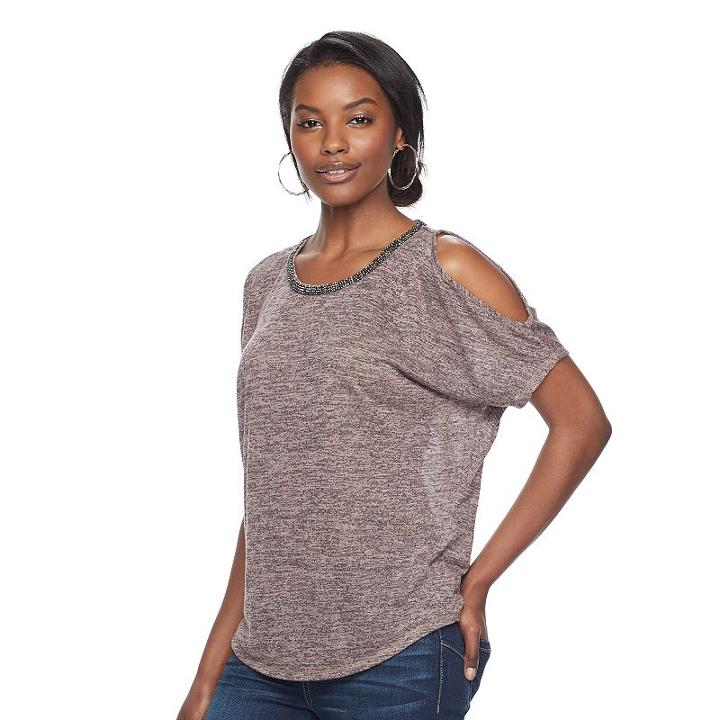 Women's Juicy Couture Marled Cold-shoulder Tee, Size: Large, Grey