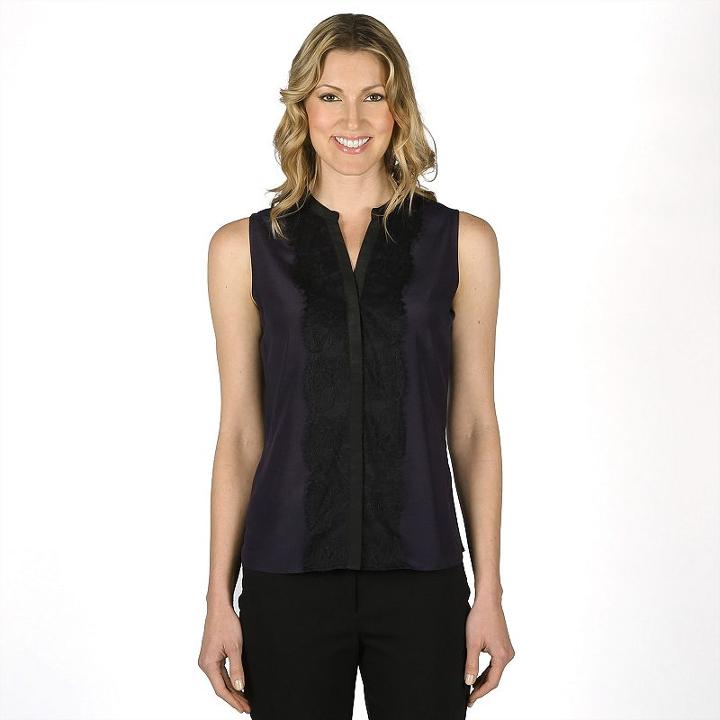 Women's Larry Levine Button-front Blouse, Size: Medium, Blue (navy)