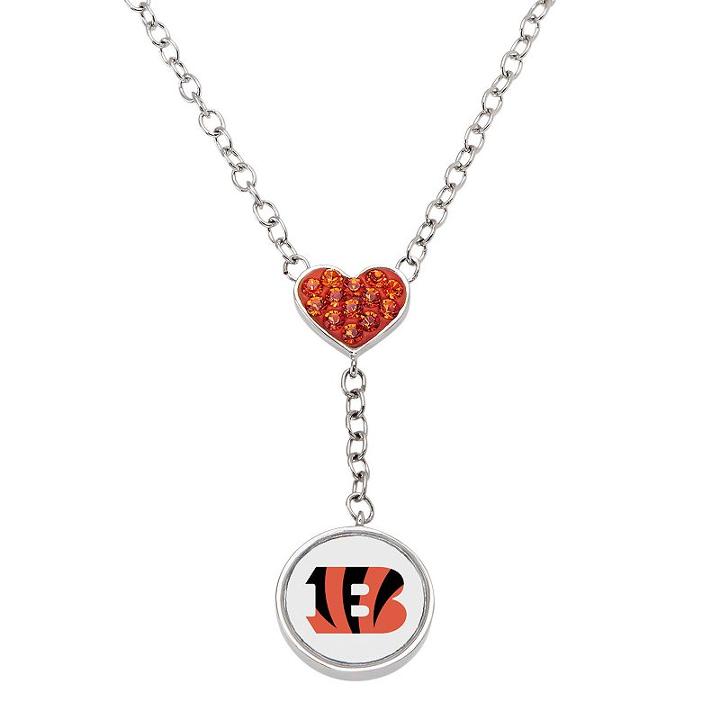 Cincinnati Bengals Crystal Heart & Logo Y Necklace, Women's, Orange