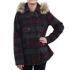 Women's Coffee Shop Wool Double Breasted Plaid Peacoat, Size: Small, Multicolor
