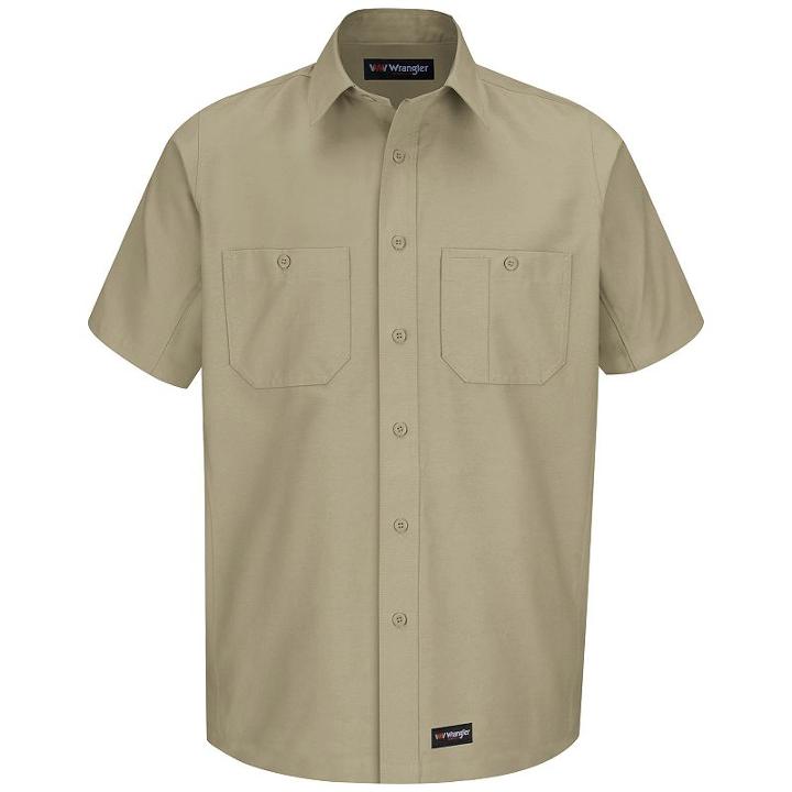 Men's Wrangler Workwear Work Shirt, Size: Large, Beig/green (beig/khaki)