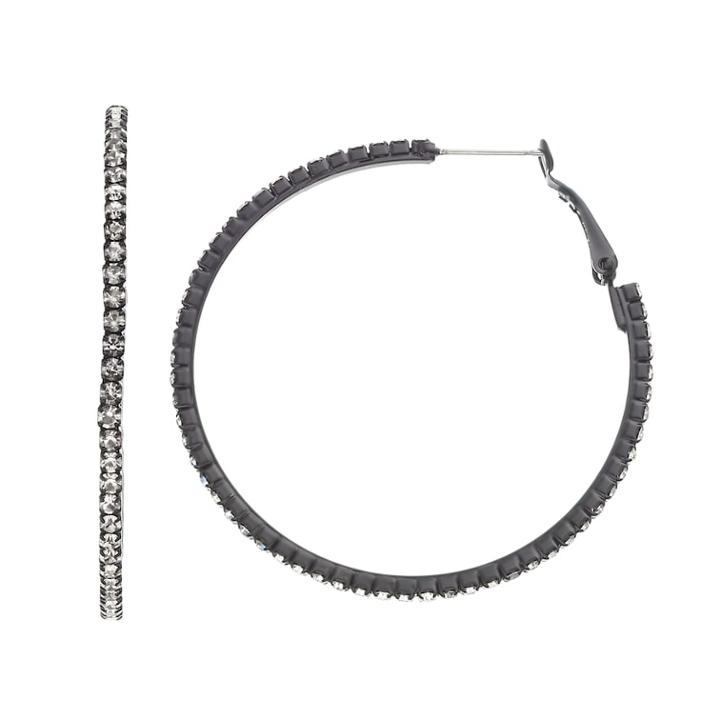 Black Pave Simulated Crystal Hoop Earrings, Women's
