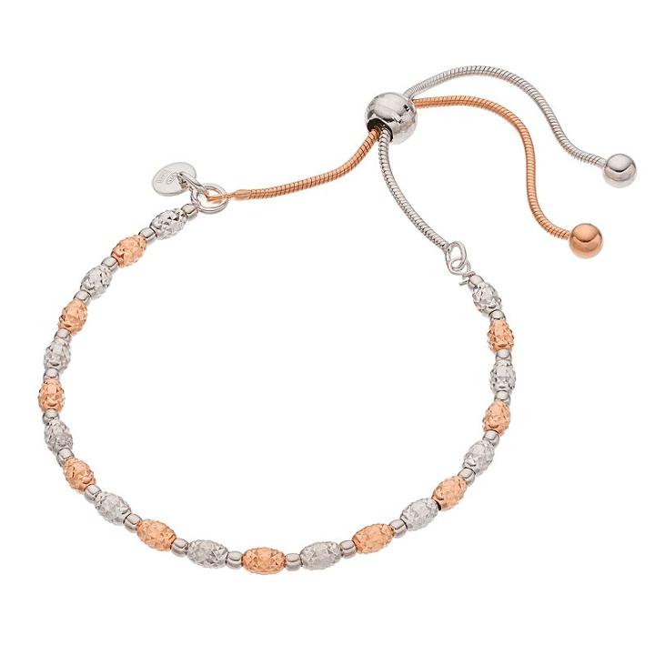 Two Tone Sterling Silver Beaded Lariat Bracelet, Women's