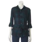 Women's Rock & Republic&reg; Plaid Bow-front Shirt, Size: Xl, Green