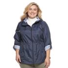 Plus Size D.e.t.a.i.l.s Hooded Roll-tab Packable Anorak Jacket, Women's, Size: 1xl, Blue (navy)