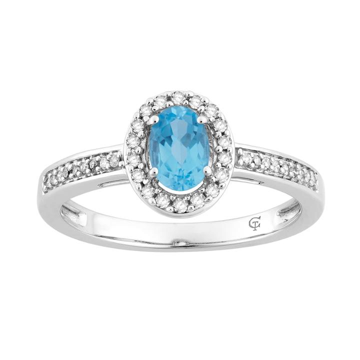 10k White Gold Swiss Blue Topaz & 1/6 Carat T.w. Diamond Oval Halo Ring, Women's, Size: 8