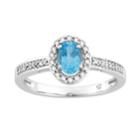 10k White Gold Swiss Blue Topaz & 1/6 Carat T.w. Diamond Oval Halo Ring, Women's, Size: 8