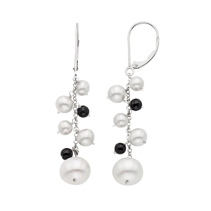 Freshwater Cultured Pearl & Black Spinel 14k White Gold Linear Drop Earrings, Women's