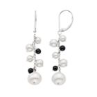 Freshwater Cultured Pearl & Black Spinel 14k White Gold Linear Drop Earrings, Women's