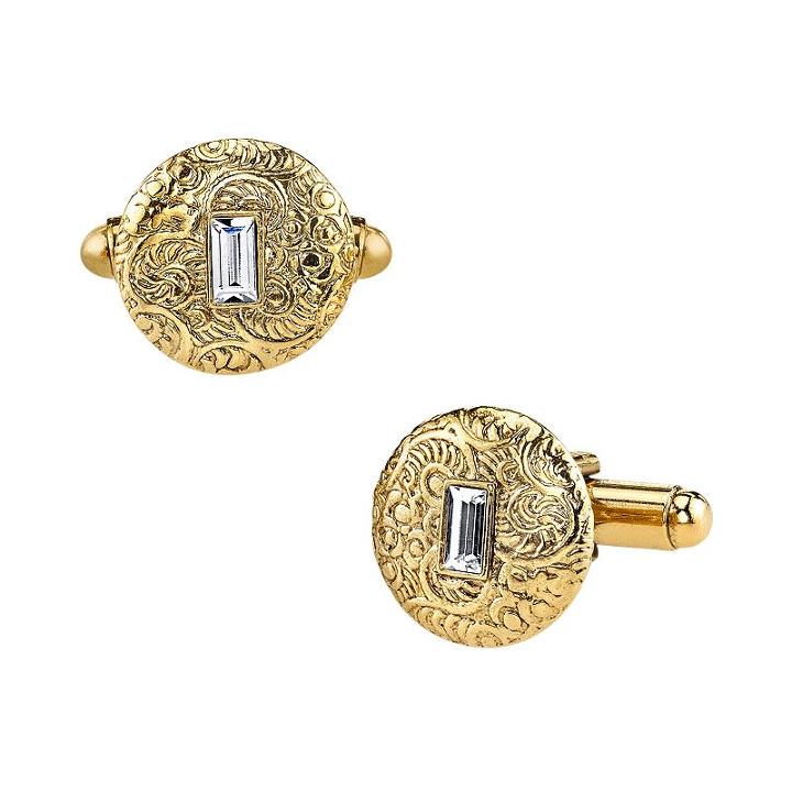 1928 Textured Circle Cuff Links, Men's, White
