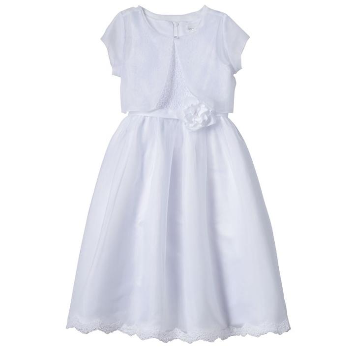 Girls 7-14 Lavender Organza Lace Bodice Tea Length Special Occasion Dress & Bolero Set, Girl's, Size: 14, White