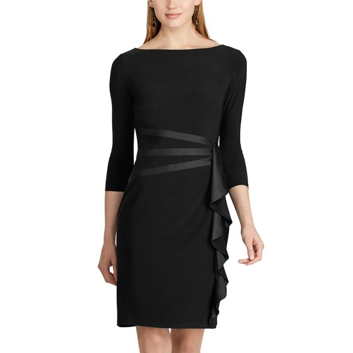 Petite Chaps Satin Trim Jersey Dress, Women's, Size: Xl Petite, Black