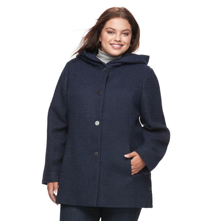 Plus Size Apt. 9&reg; Faux-wool Hooded Jacket, Women's, Size: 3xl, Dark Blue