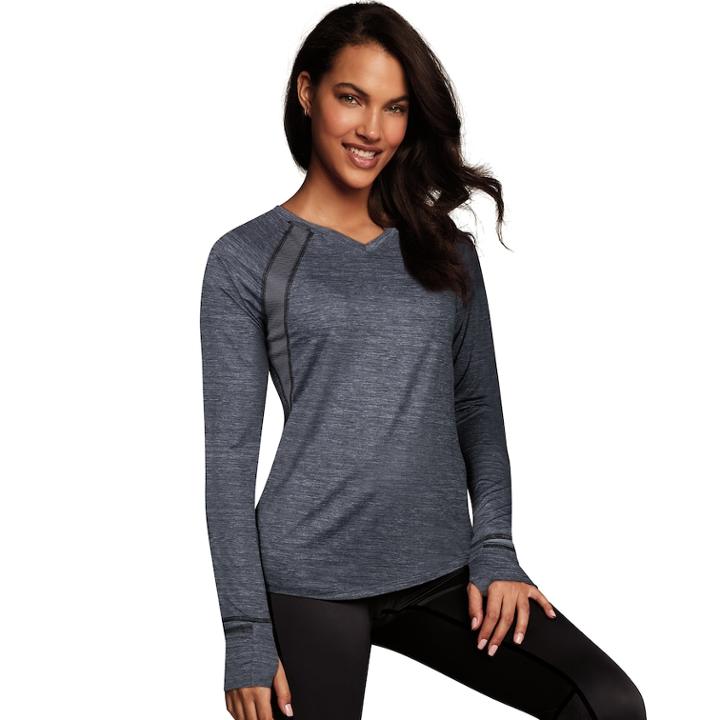 Women's Maidenform Sport Base Layer Thumb Hole Top, Size: Small, Grey