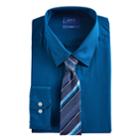 Men's Apt. 9&reg; Slim-fit Stretch Spread-collar Dress Shirt & Tie Set, Size: S 32-33, Blue