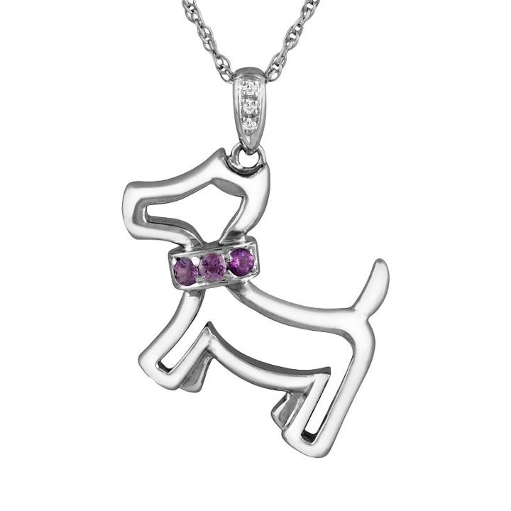 Sterling Silver Amethyst And Diamond Accent Dog Pendant, Women's, Size: 18, Purple