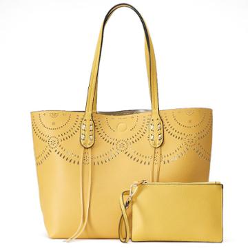 Mellow World Brooklyn Reversible Perforated Tote With Pouch, Women's, Yellow