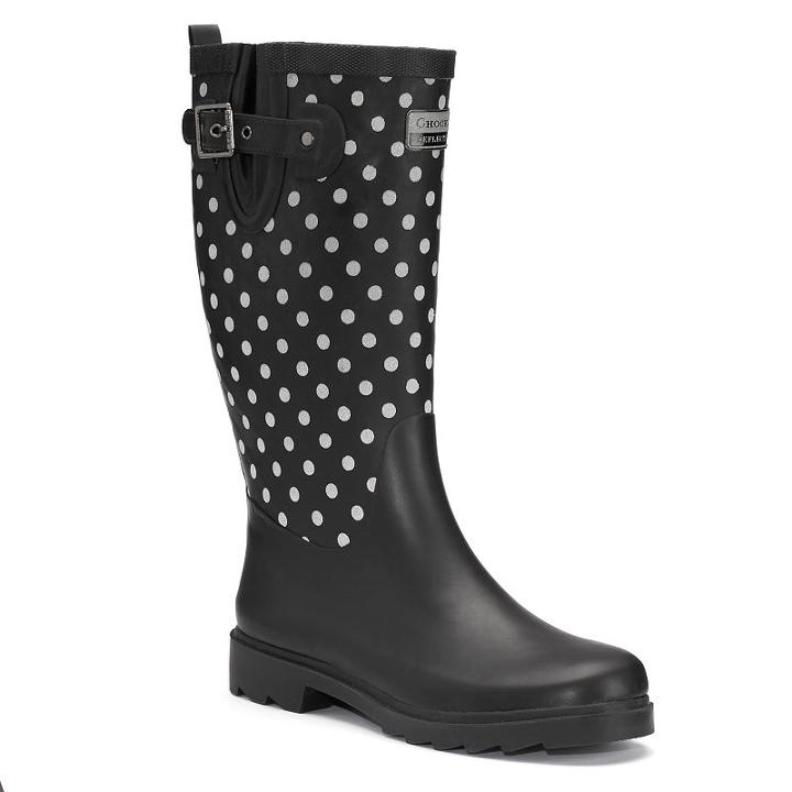 Chooka Flash Dot Women's Tall Reflective Waterproof Rain Boots, Size: 9, Black