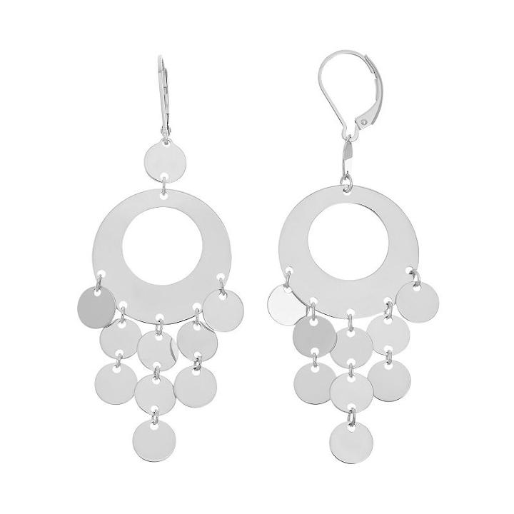 Sterling Silver Circle Chandelier Earrings, Women's, Grey