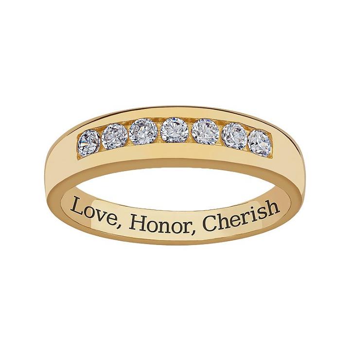 Sweet Sentiments 18k Gold Over Sterling Silver Cubic Zirconia Wedding Band - Men, Size: 9, White