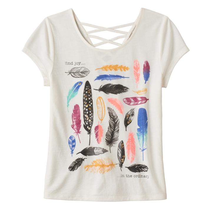 Girls Plus Size Mudd&reg; Criss-cross Lattice Back Tee, Size: 16 1/2, White Oth