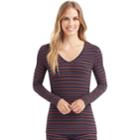 Women's Cuddl Duds Softwear V-neck Top, Size: Xlrg Av/rg, Multi Stripe