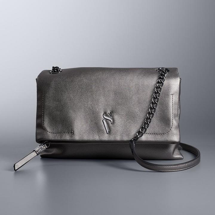 Simply Vera Vera Wang Garrison Double Entry Flap Crossbody Bag, Women's, Dark Grey
