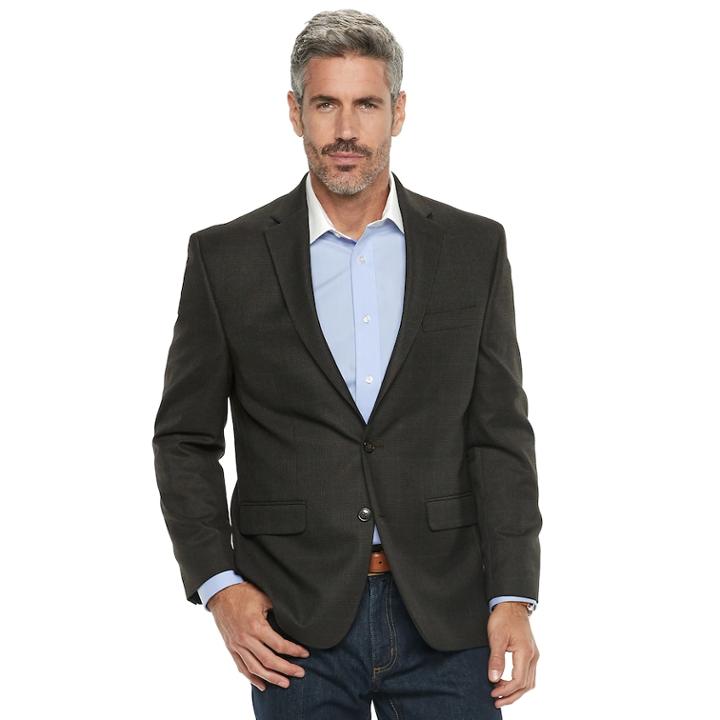 Men's Chaps Classic-fit Patterned Stretch Sport Coat, Size: 46 - Regular, Dark Brown