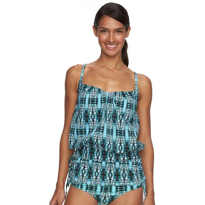 Women's Beach Scene Paris Ruched Blouson Tankini Top, Size: 4, Multicolor