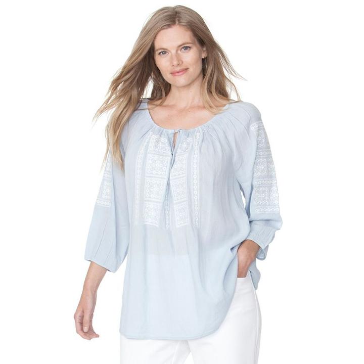 Plus Size Chaps Embroidered Peasant Top, Women's, Size: 2xl, Blue