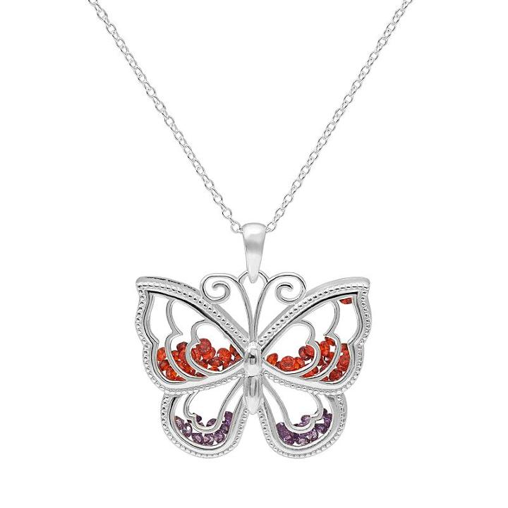 Sterling Silver Cubic Zirconia Butterfly Shaker Pendant, Women's, Size: 18, Multicolor