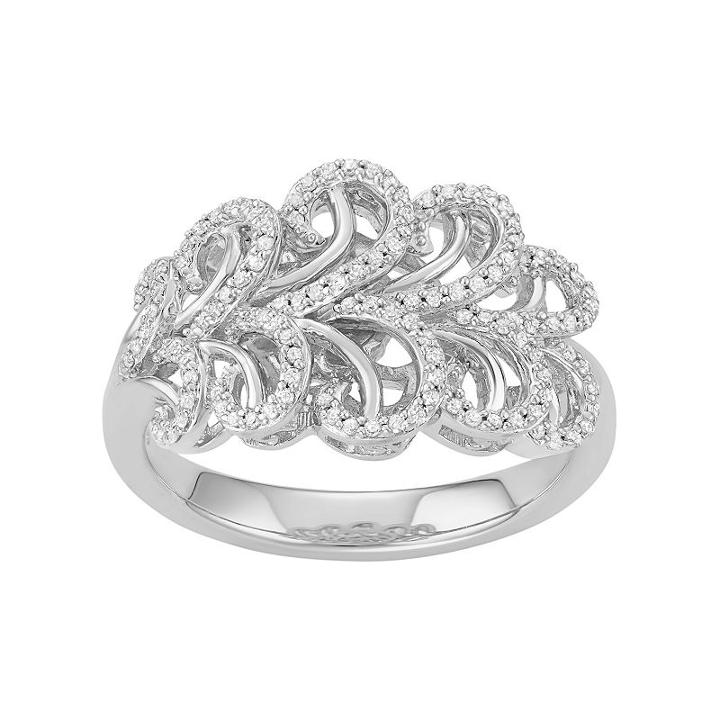 Simply Vera Vera Wang Sterling Silver 1/4 Carat T.w. Diamond Swirl Ring, Women's, Size: 9, White