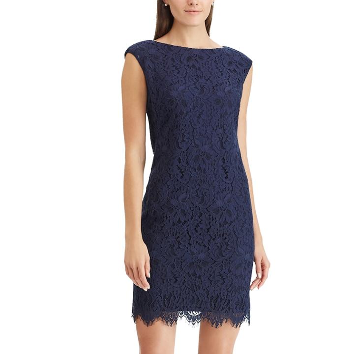 Petite Chaps Floral Lace Sheath Dress, Women's, Size: 10 Petite, Blue (navy)