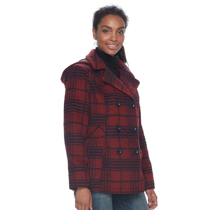 Women's D.e.t.a.i.l.s Hooded Double Breasted Wool Blend Peacoat, Size: Xl, Red Other