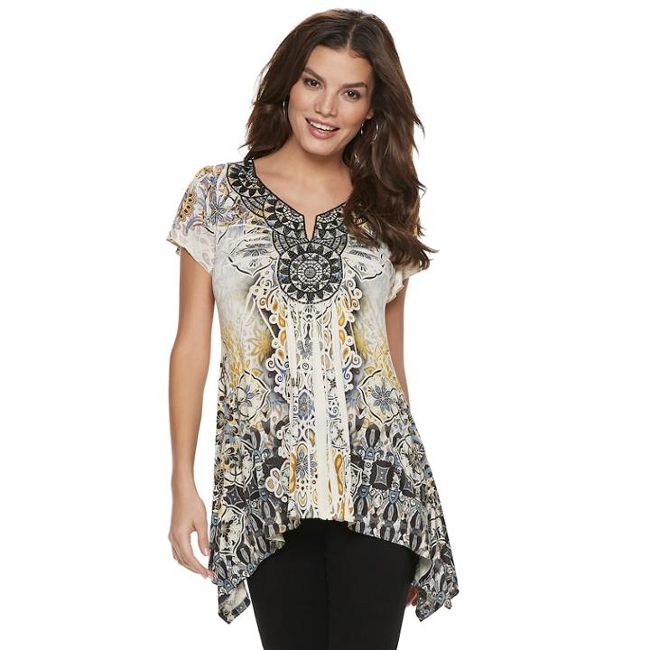 Women's World Unity Crochet Shark-bite Hem Top, Size: Xl, Med Beige