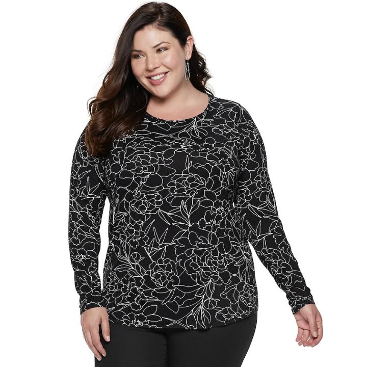 Plus Size Apt. 9&reg; Essential Long Sleeve Top, Women's, Size: 1xl, Black