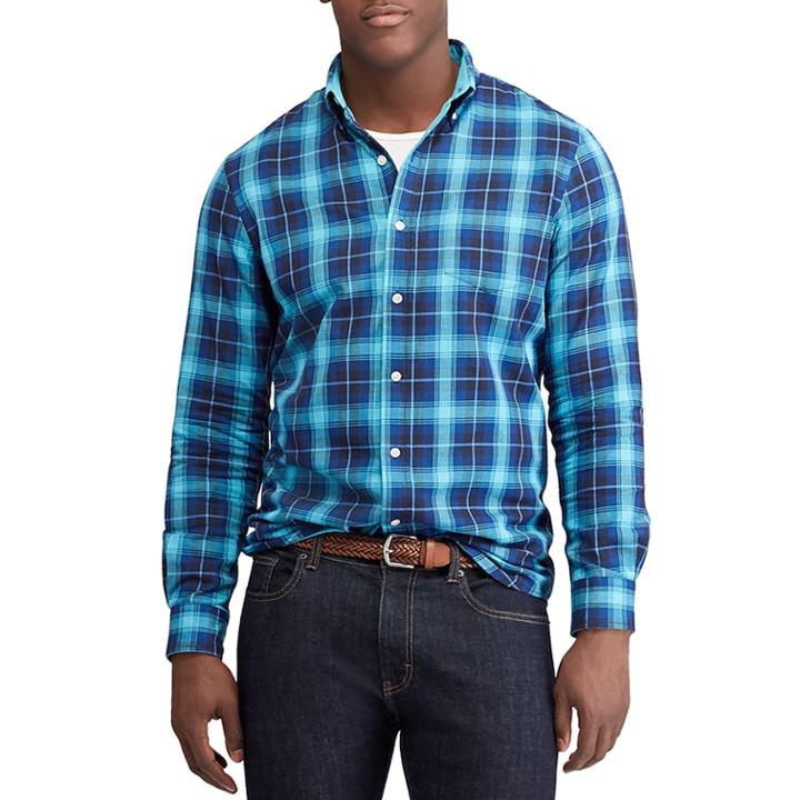 Men's Chaps Regular-fit Stretch Easy-care Button-down Shirt, Size: Small, Turquoise/blue (turq/aqua)