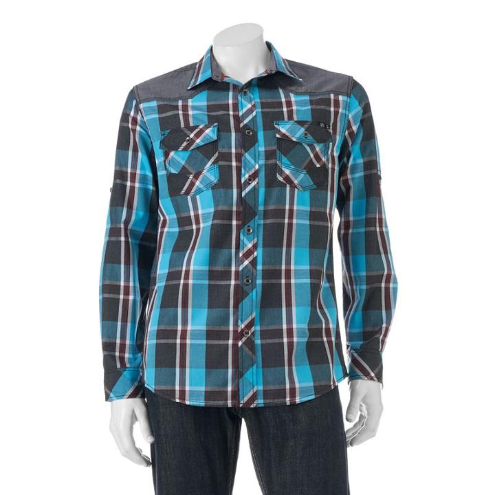 Big & Tall Rock & Republic Classic-fit Plaid Roll-tab Button-down Shirt, Men's, Size: Xxl Tall, Turquoise/blue (turq/aqua)