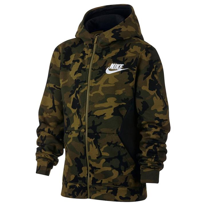 Boys 8-20 Nike Full-zip Club Camo Hoodie, Size: Small, Green